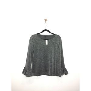 NWT J. Crew Gray Sparkle Metallic Long Sleeve Blouse Ruffle Cuffs Style H1877 M